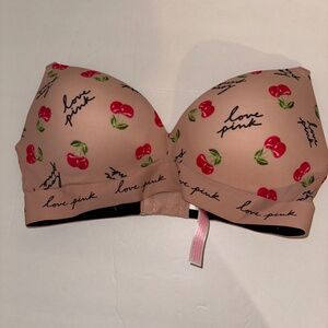 Victorias Secret Pink Everywhere Wear Wireless Push Up Bra Pink w/ cherries 36D